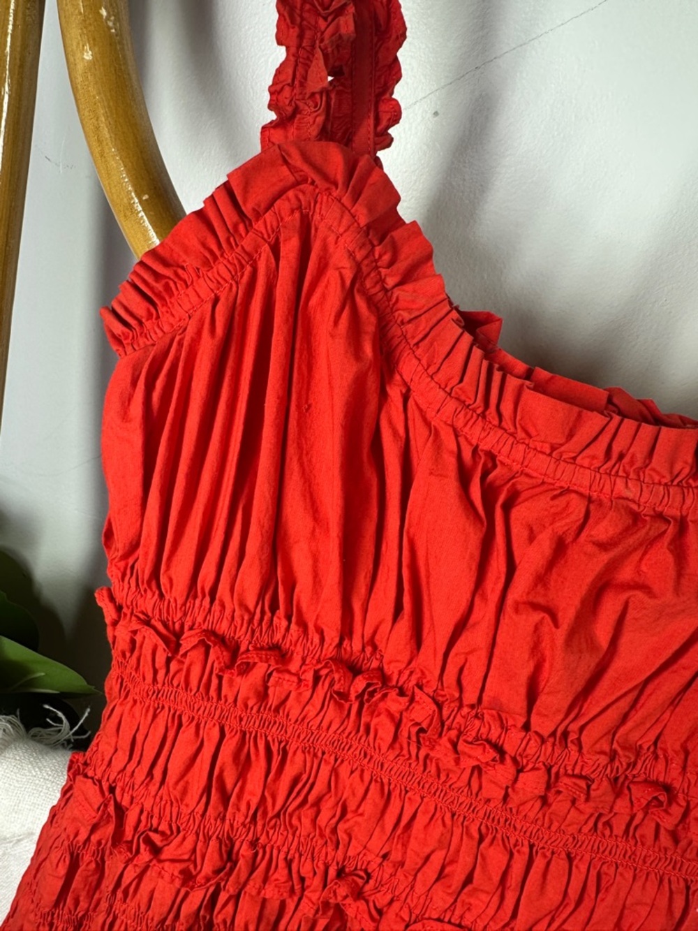 Doen Marianne Dress Red Orange Ruche Dress sz M *AS IS* - Picture 14 of 15